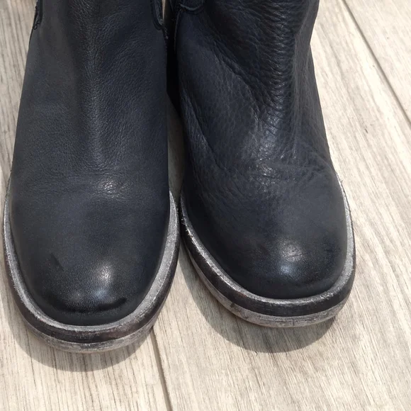 FREE PEOPLE Essential Boots 36 / 6 Washed Out Black Leather Tall Block Heel Boho - Picture 10 of 16
